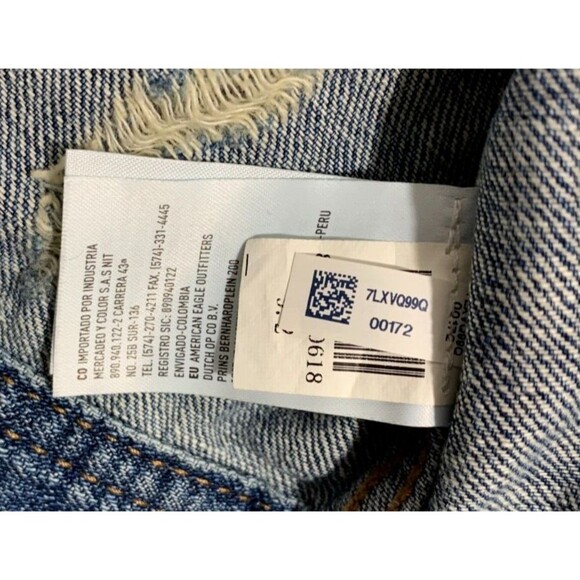 American Eagle (M) Blue Jean Denim Jacket Floral Wearable Art Distressed Pockets - Picture 6 of 16